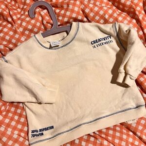 Cream Sweatshirt with Blue Text